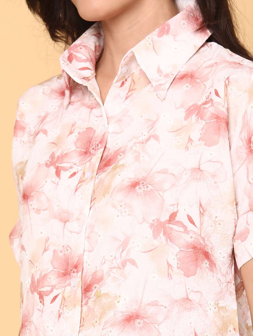 Women Peach Polyester Regular T-shirt - 22035027 -  Standard Image - 1