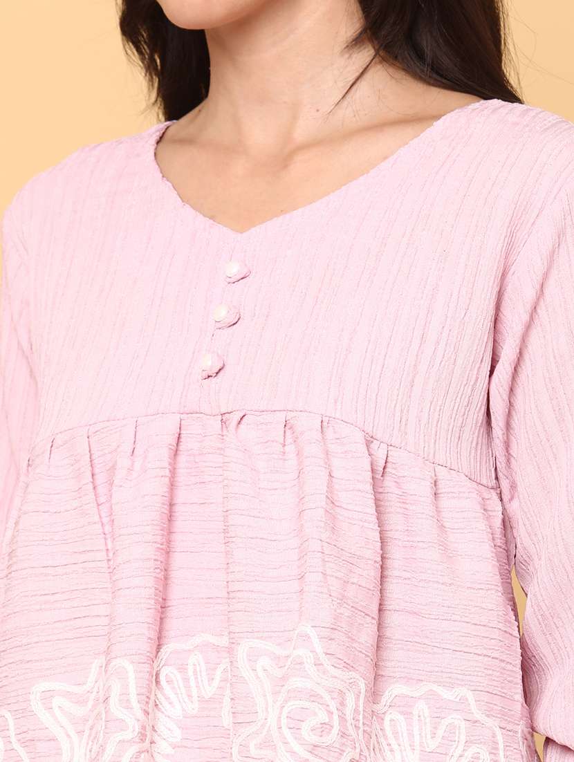 Women Pink Polyester Regular T-shirt - 22035028 -  Standard Image - 1