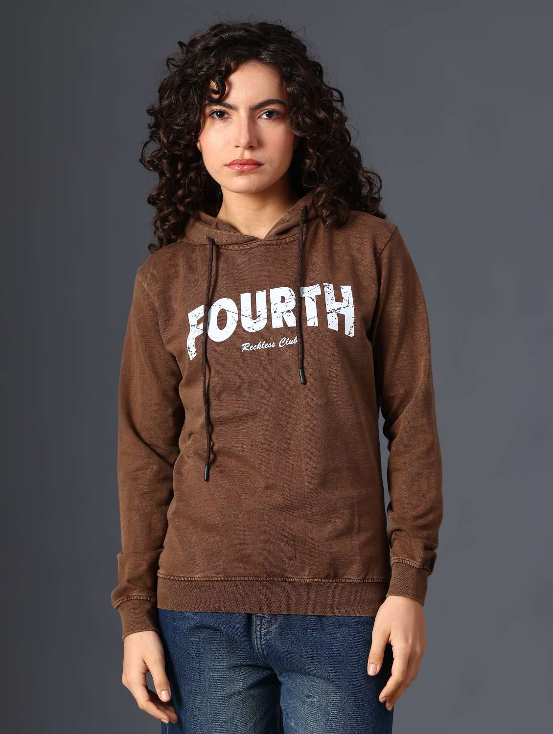 brown cotton poly blend chest print sweatshirt - 22035072 -  Standard Image - 1