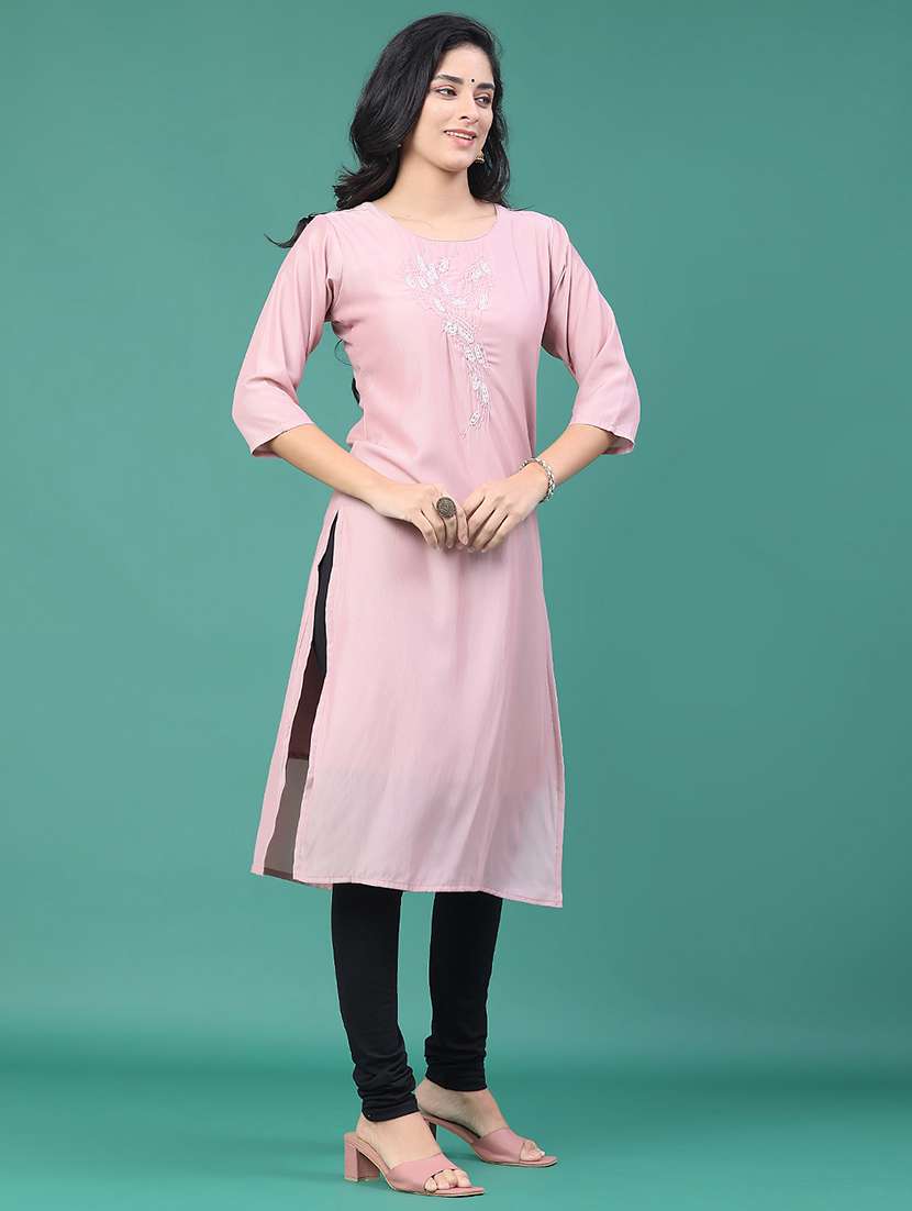 women solid with work round neck kurta legging set - 22035074 -  Standard Image - 1