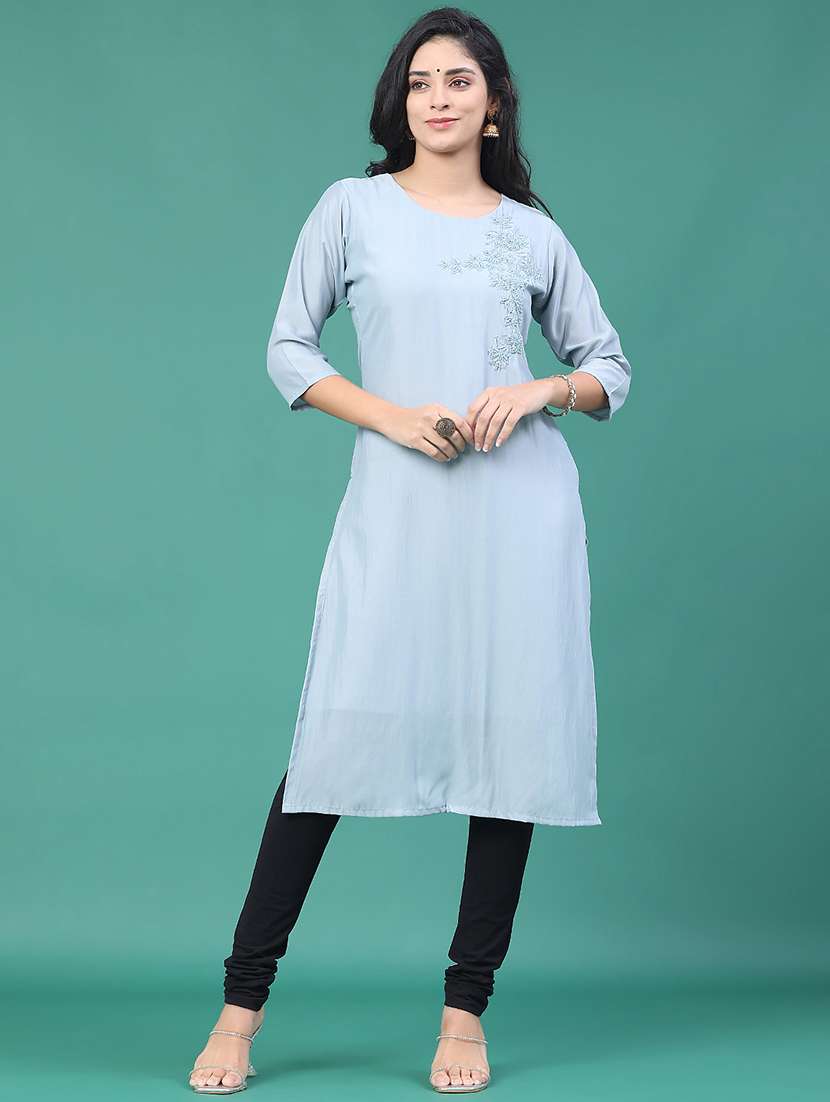women solid with work round neck kurta legging set - 22035075 -  Standard Image - 1