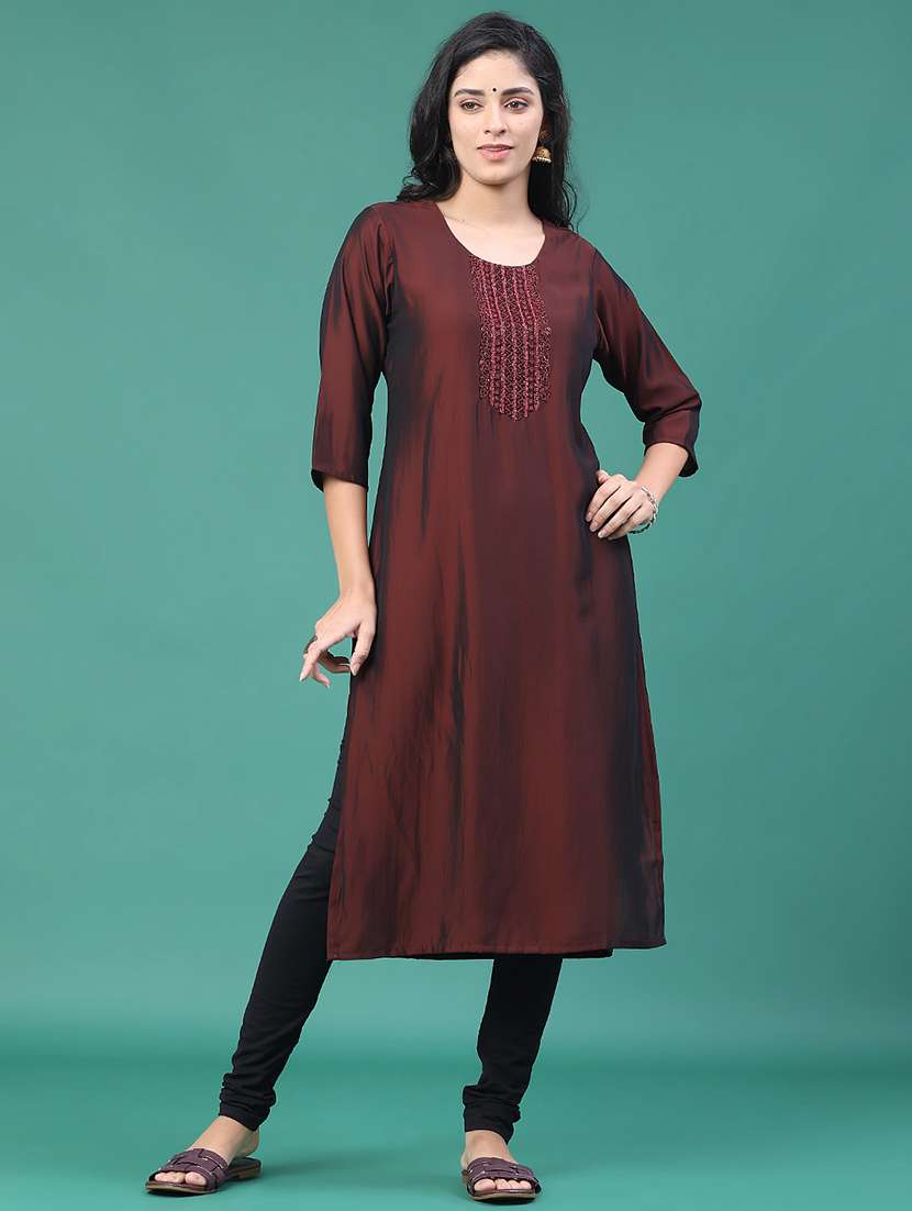 women solid with work round neck kurta legging set - 22035078 -  Standard Image - 1