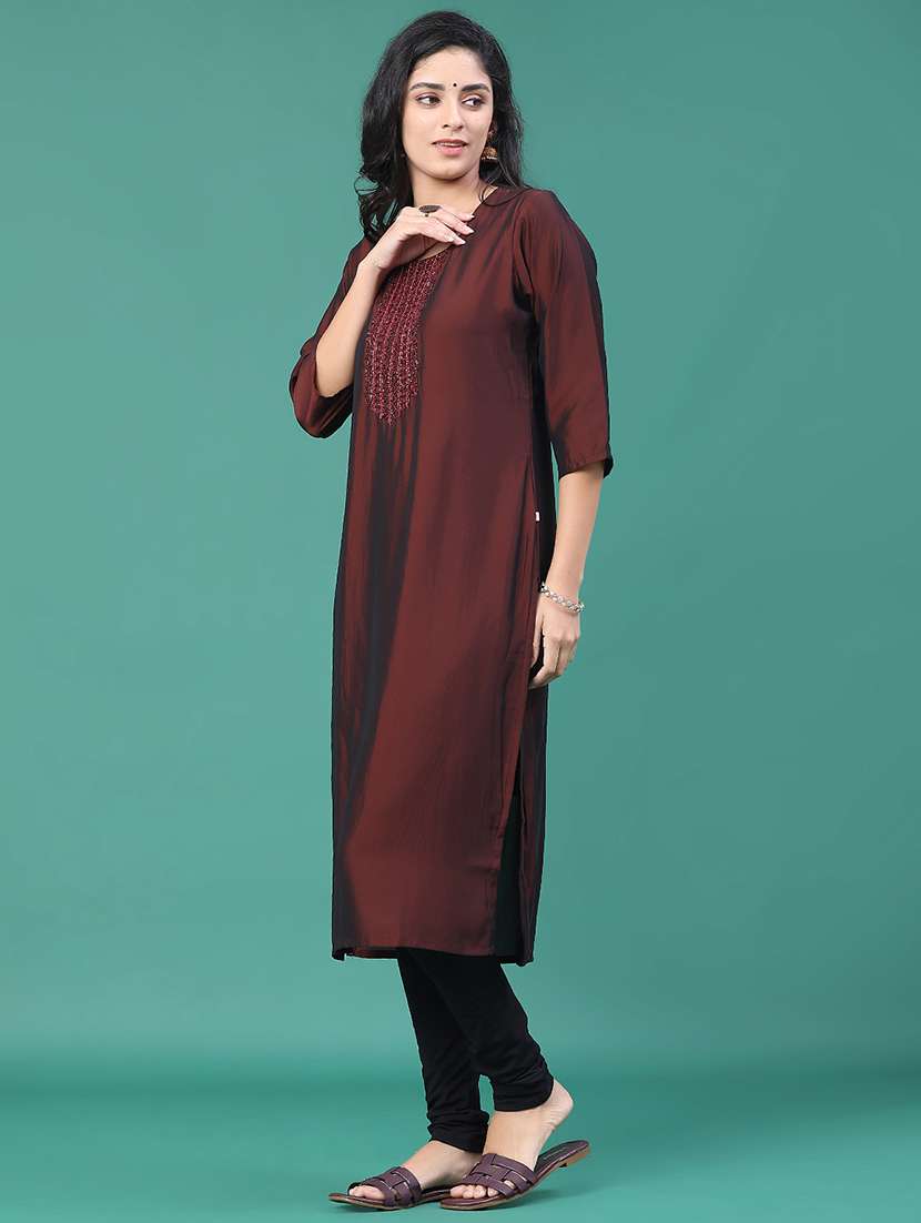 women solid with work round neck kurta legging set - 22035078 -  Standard Image - 4