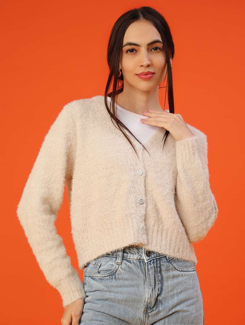 women solid long sleeve cardigan - 22035080 -  Standard Image - 1