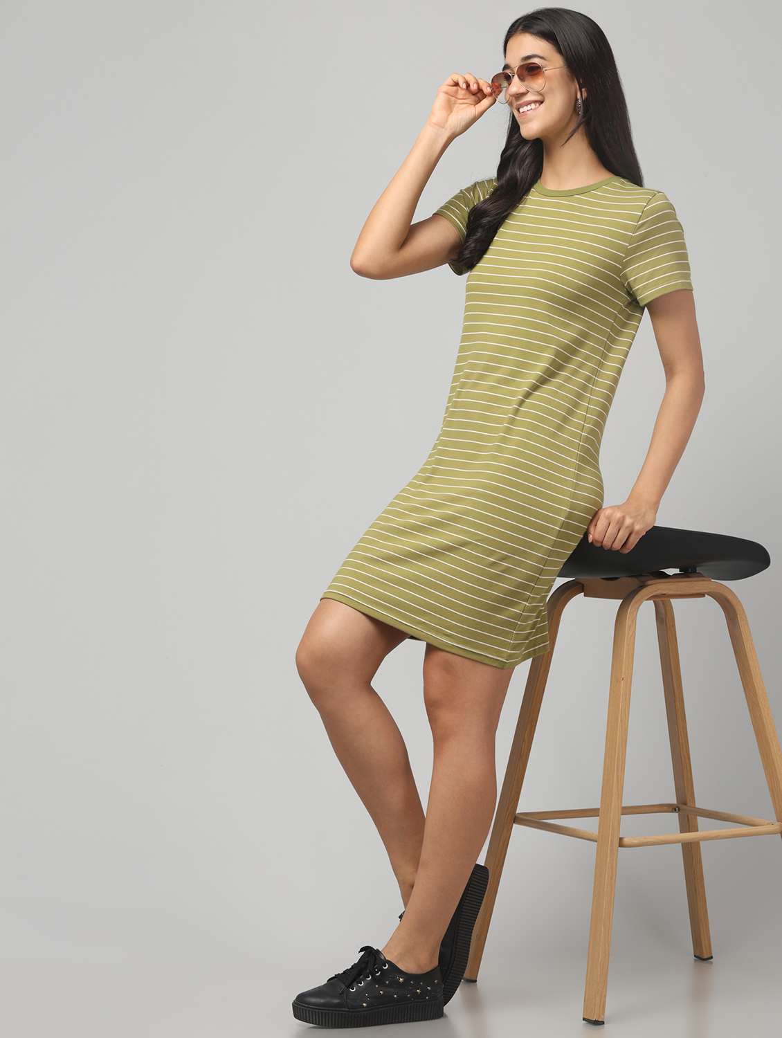 women striped short sleeve  t-shirt dress - 22035103 -  Standard Image - 1
