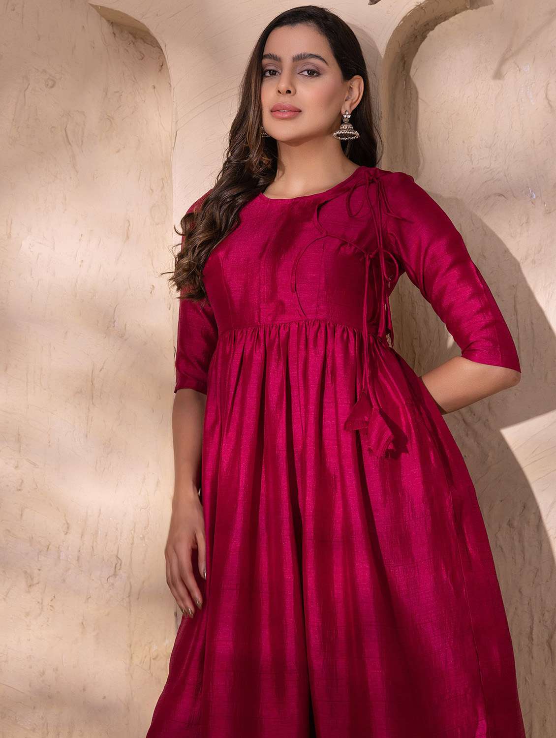 women solid elbow sleeve kurta and palazzo set - 22035110 - Standard Image - 4