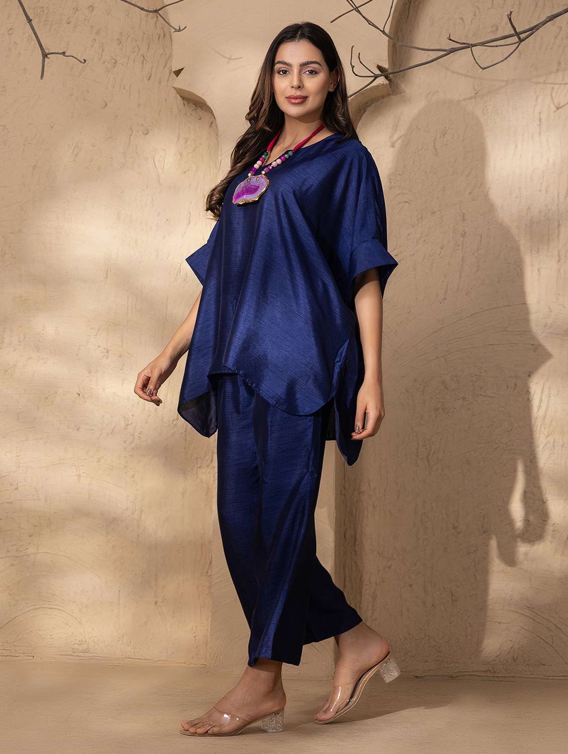 women solid kaftan kurta and pant set - 22035115 -  Standard Image - 1