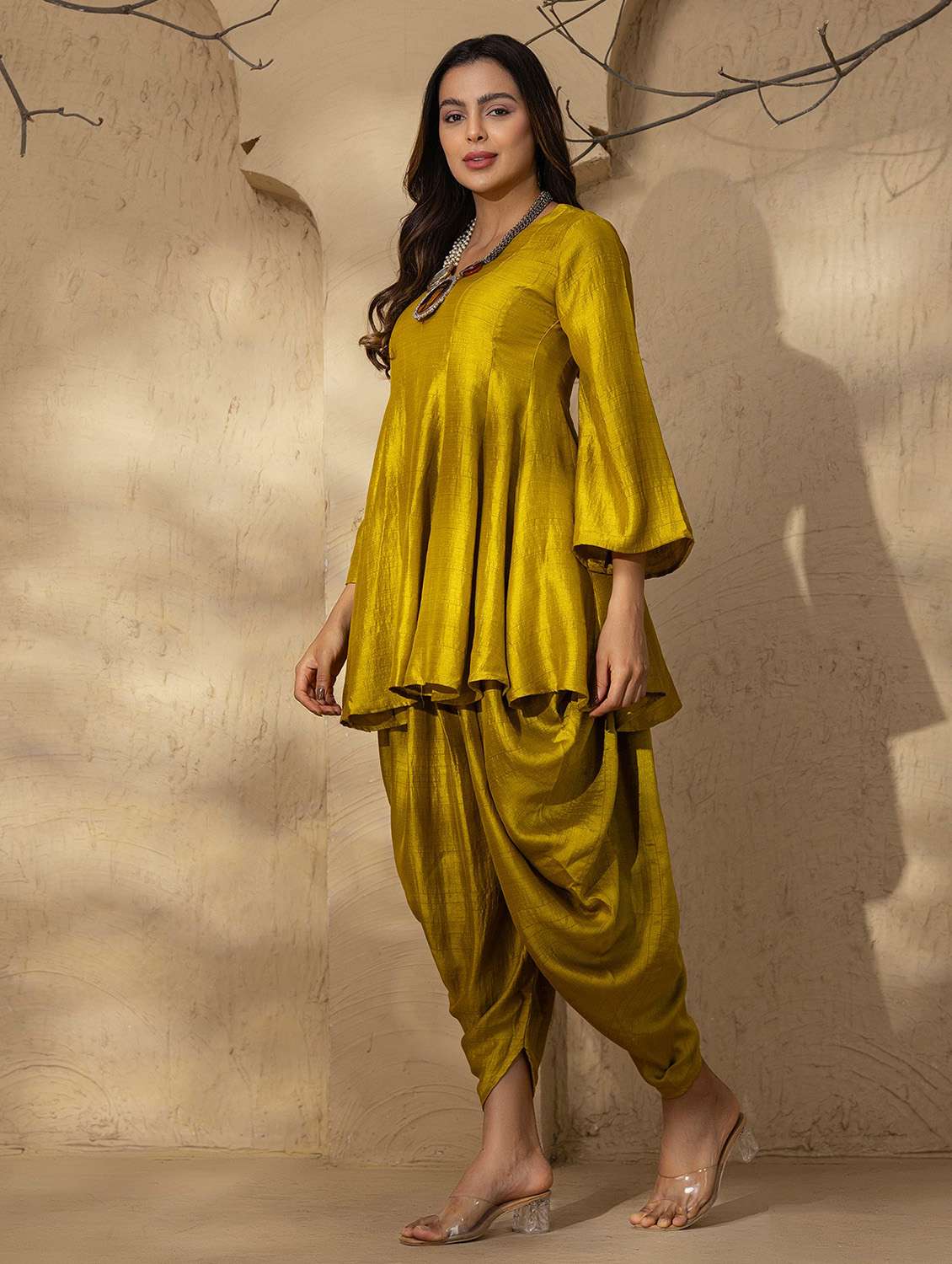 women solid bell sleeve dhoti and kurta set - 22035125 - Standard Image - 1