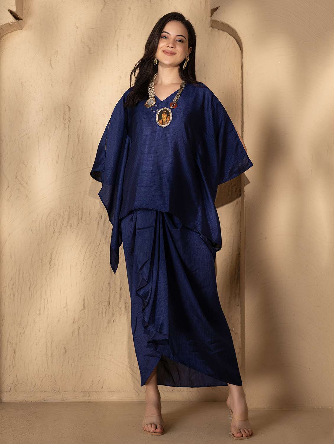 women solid kimono sleeve ethnic co-ord set
