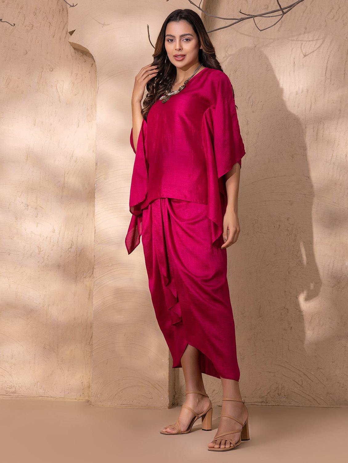 women solid kimono sleeve ethnic co-ord set - 22035135 - Standard Image - 1