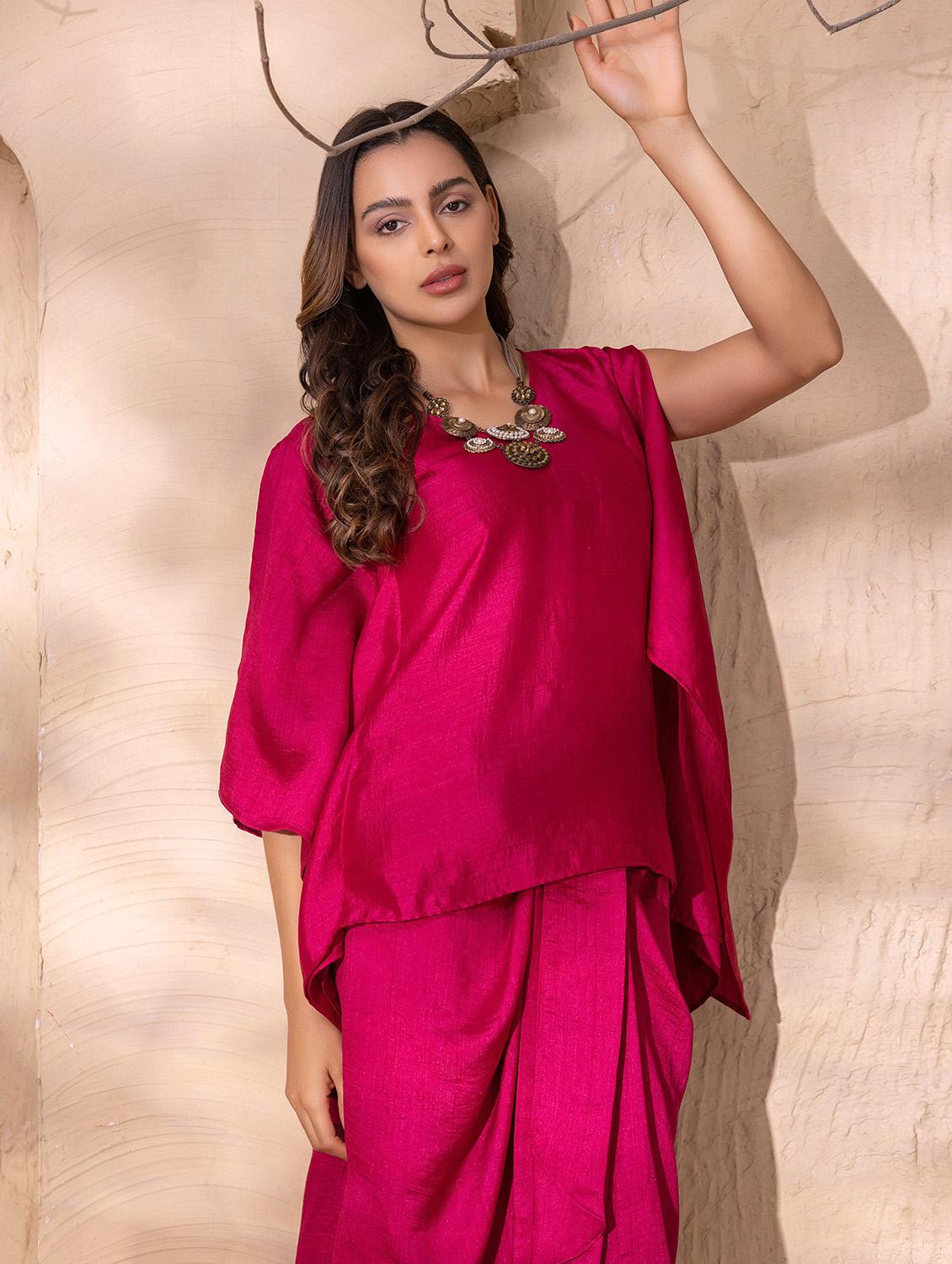 women solid kimono sleeve ethnic co-ord set - 22035135 - Standard Image - 4