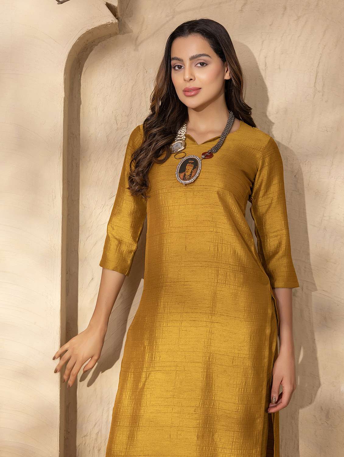 women three quarter sleeve kurta and palazzo co-ord set - 22035136 - Standard Image - 4