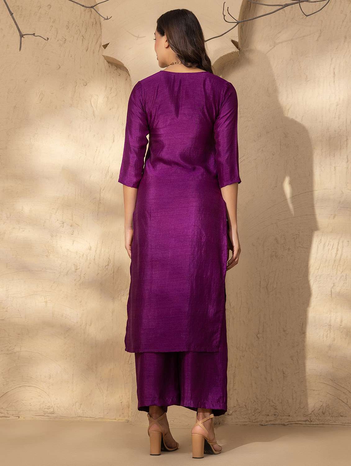 women three quarter sleeve kurta and palazzo co-ord set - 22035138 -  Standard Image - 4