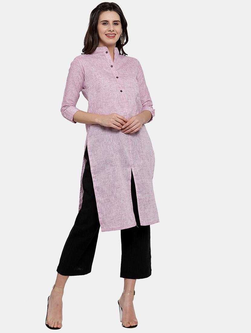 women solid roll up sleeve straight kurta - 22035146 - Standard Image - 1