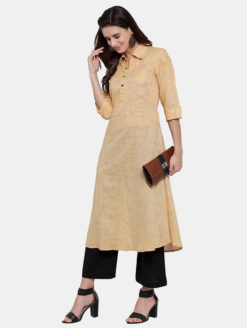 women self design roll up sleeve a-line kurta - 22035147 - Standard Image - 1