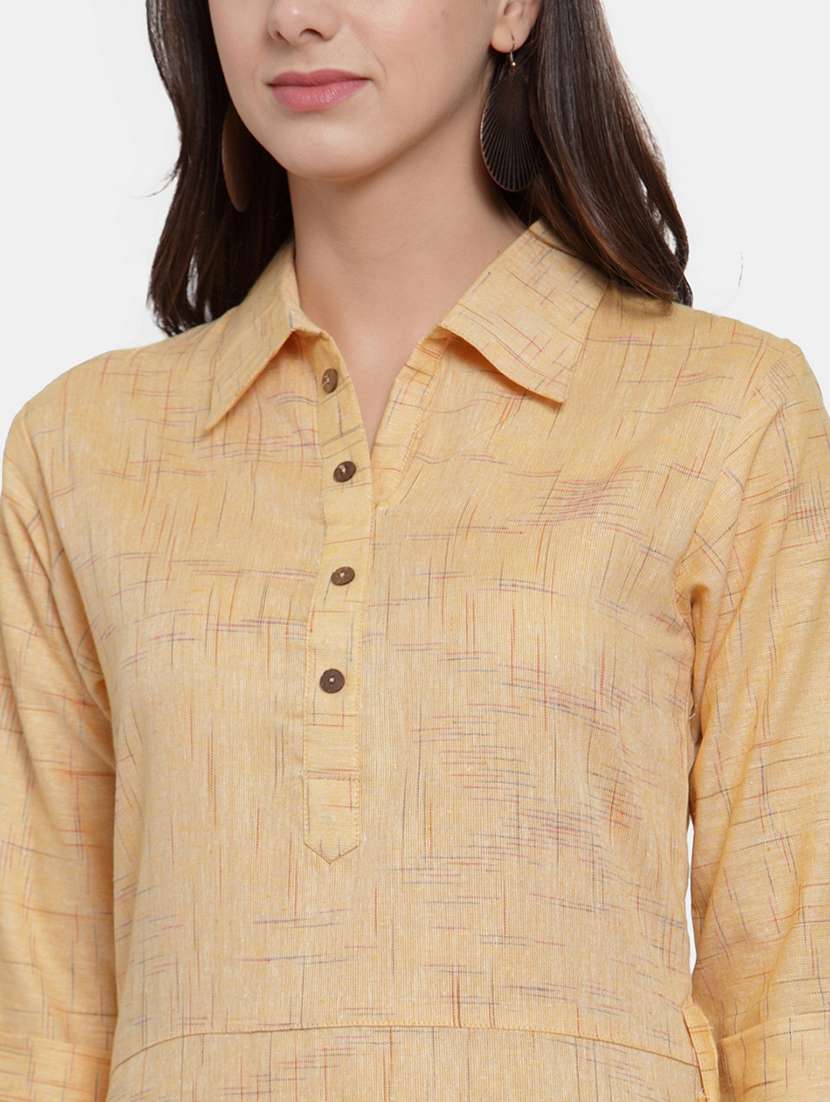women self design roll up sleeve a-line kurta - 22035147 - Standard Image - 4