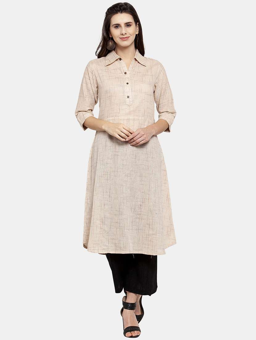 women self design roll up sleeve a-line kurta