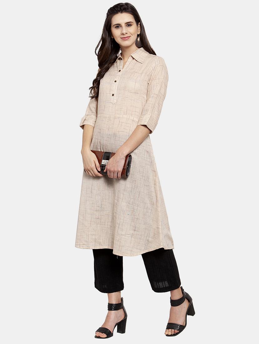 women self design roll up sleeve a-line kurta - 22035148 -  Standard Image - 1