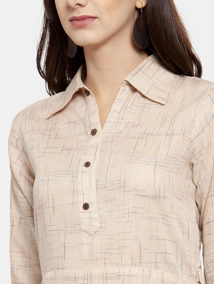 women self design roll up sleeve a-line kurta - 22035148 -  Standard Image - 1