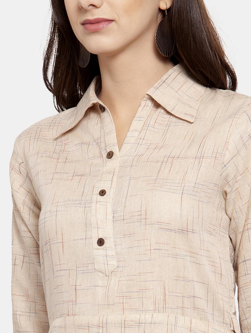 women self design roll up sleeve a-line kurta - 22035148 - Standard Image - 4
