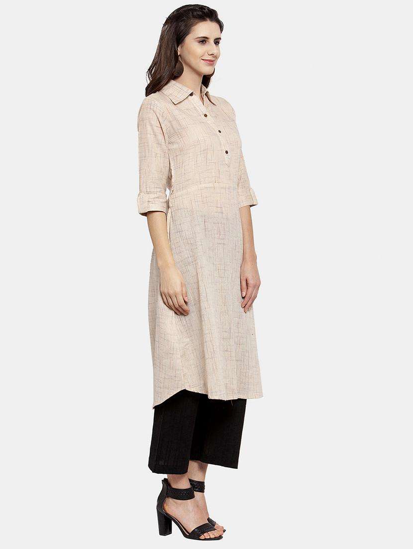 women self design roll up sleeve a-line kurta - 22035148 -  Standard Image - 4