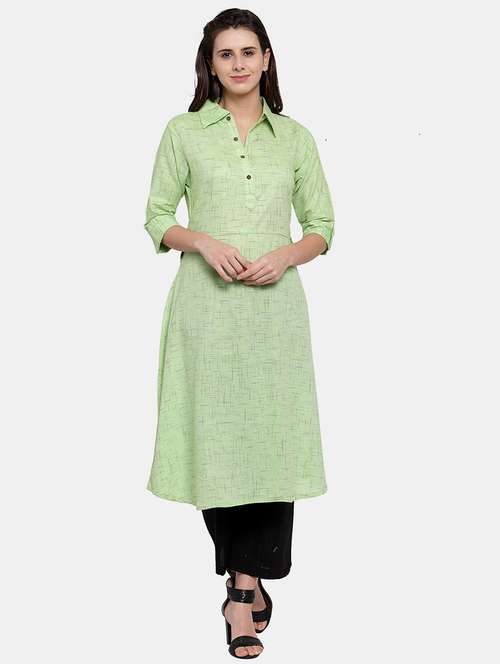 women self design roll up sleeve a-line kurta - 22035149 - Standard Image - 0