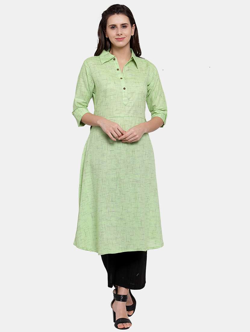 women self design roll up sleeve a-line kurta - 22035149 - Zoom Image - 0