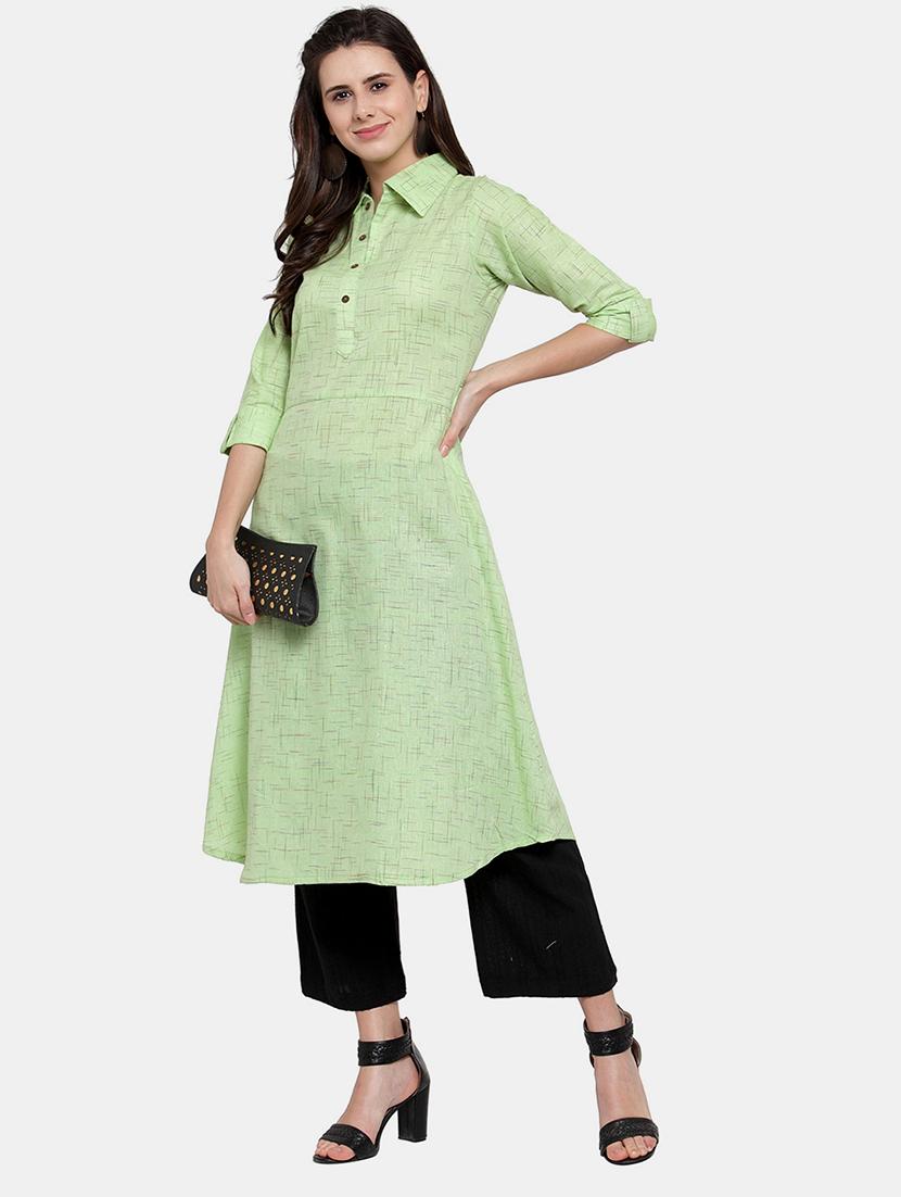 women self design roll up sleeve a-line kurta - 22035149 - Standard Image - 1