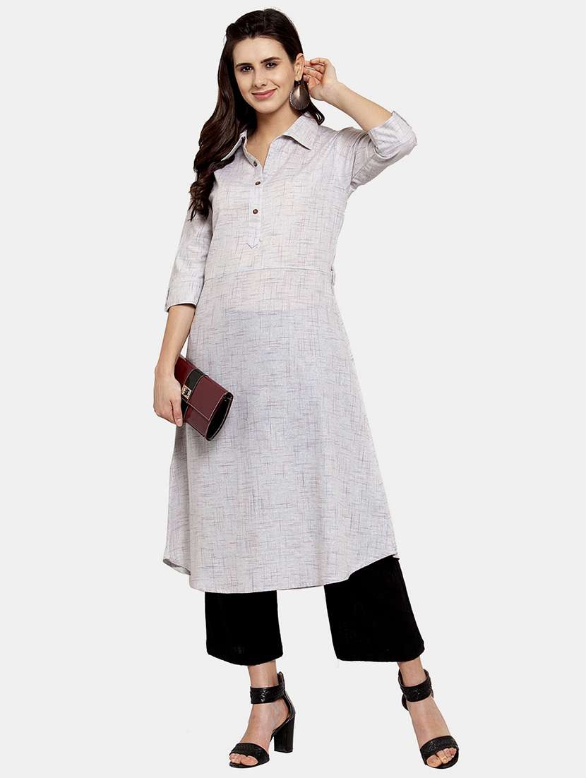 women self design roll up sleeve a-line kurta - 22035150 - Standard Image - 1