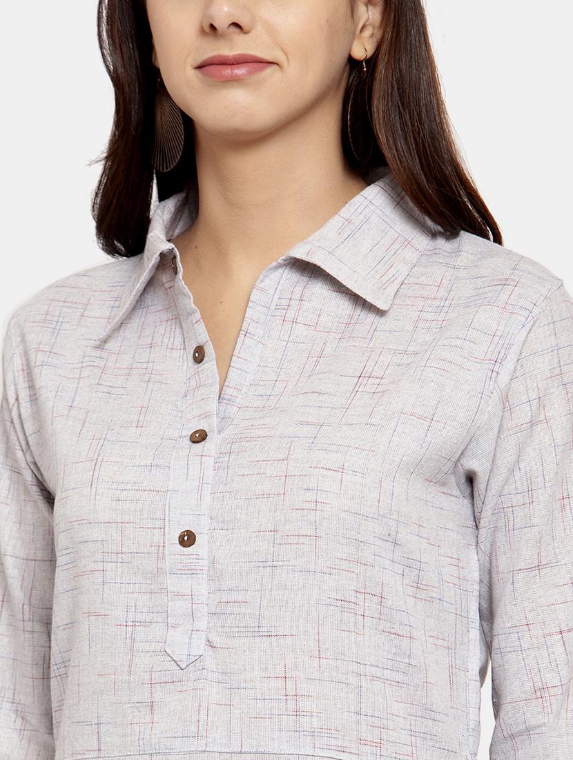 women self design roll up sleeve a-line kurta - 22035150 - Standard Image - 4