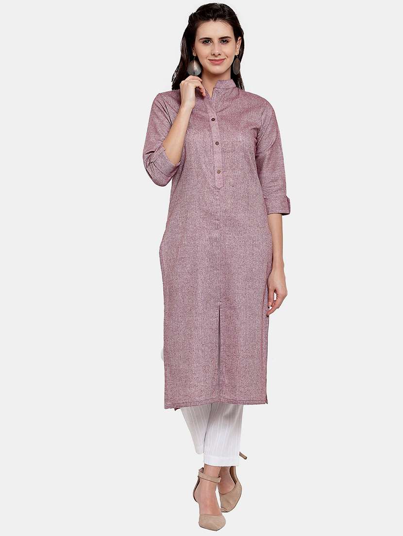 women solid roll up sleeve straight kurta - 22035151 - Zoom Image - 0