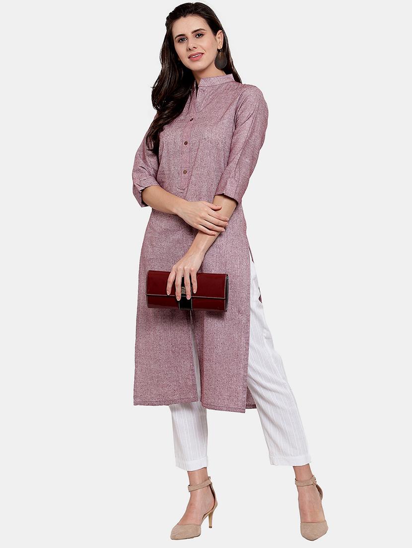 women solid roll up sleeve straight kurta - 22035151 -  Standard Image - 1