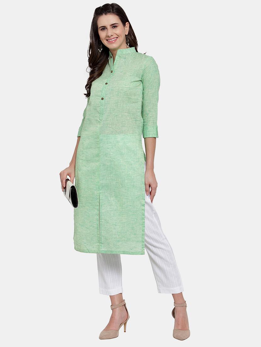 women solid roll up sleeve straight kurta - 22035152 - Standard Image - 1
