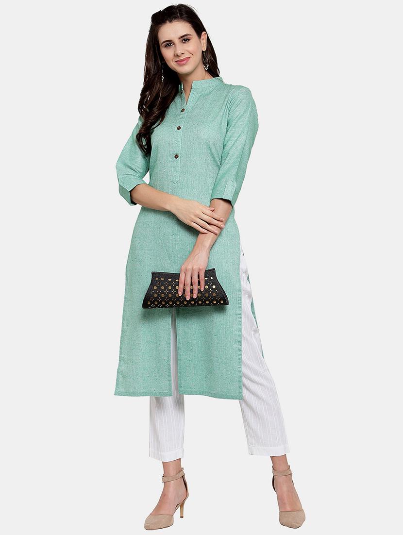 women solid roll up sleeve straight kurta - 22035153 - Standard Image - 1