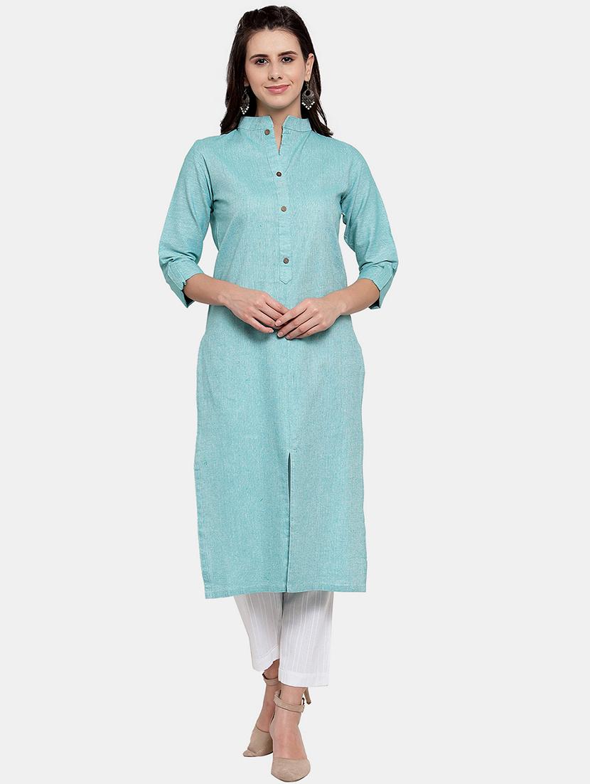 women solid roll up sleeve straight kurta - 22035154 - Zoom Image - 0