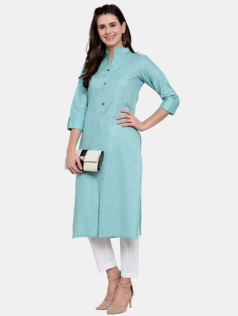 women solid roll up sleeve straight kurta - 22035154 - Standard Image - 1