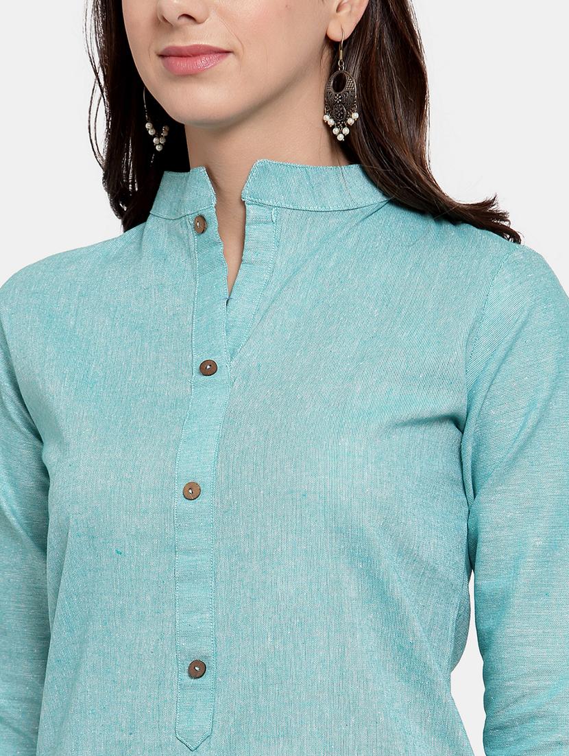 women solid roll up sleeve straight kurta - 22035154 - Standard Image - 4