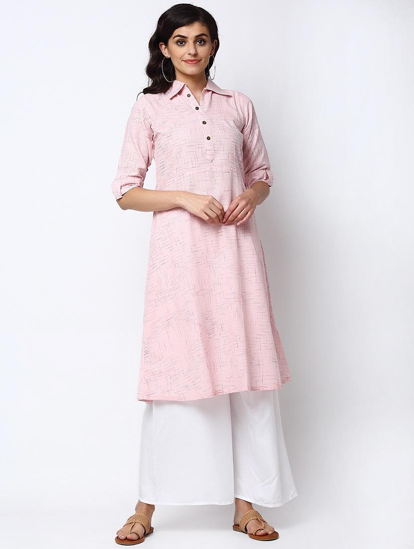 women self design roll up sleeve a-line kurta - 22035155 - Standard Image - 1