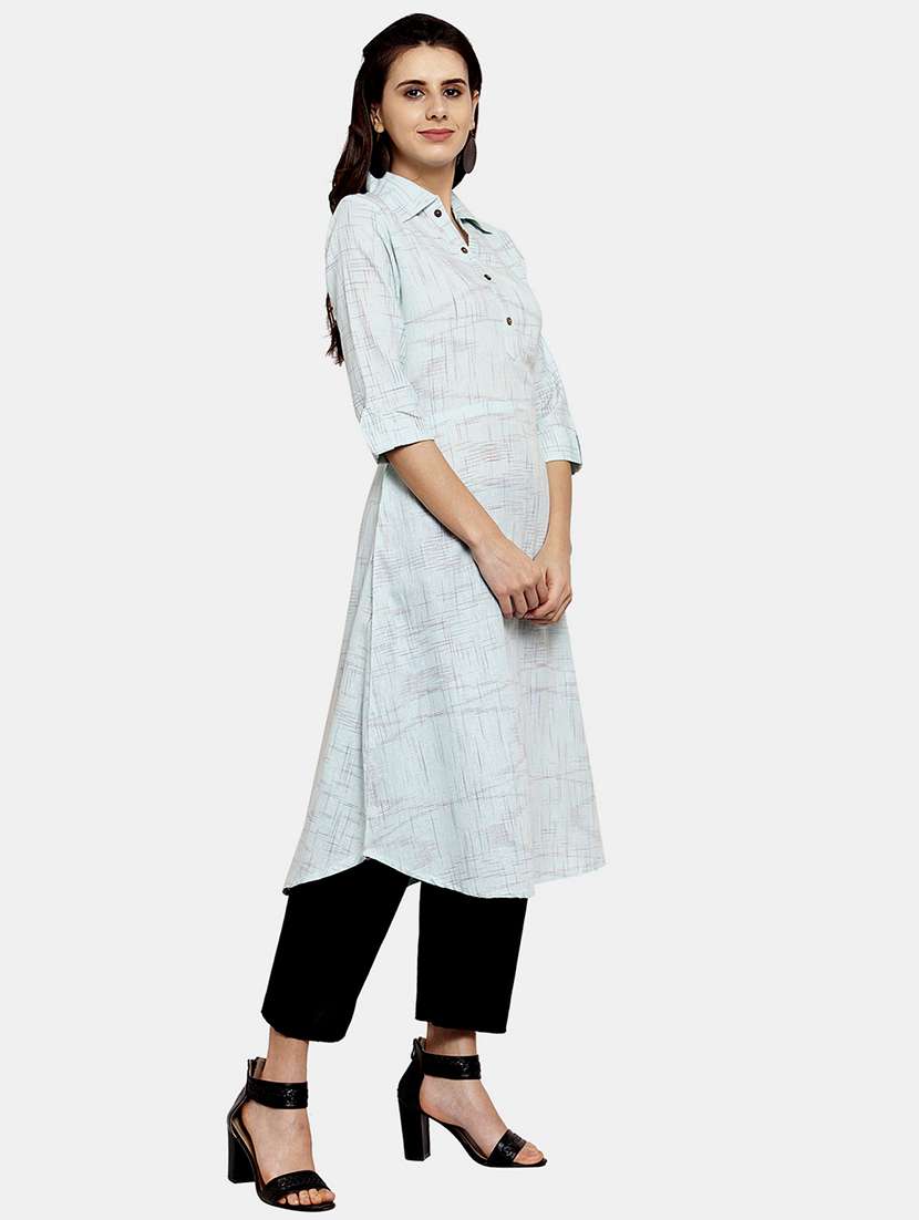 women self design roll up sleeve a-line kurta - 22035156 -  Standard Image - 1