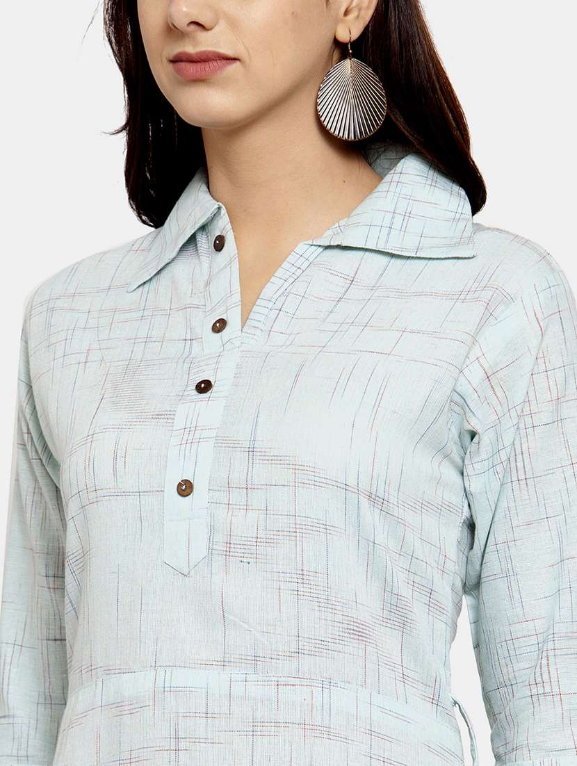 women self design roll up sleeve a-line kurta - 22035156 - Standard Image - 4