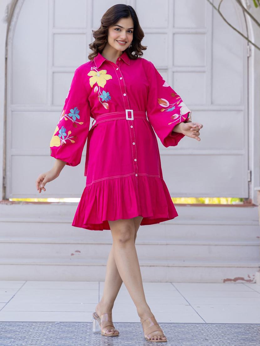 women embroidered puff sleeve collared tiered dress - 22035165 - Standard Image - 1
