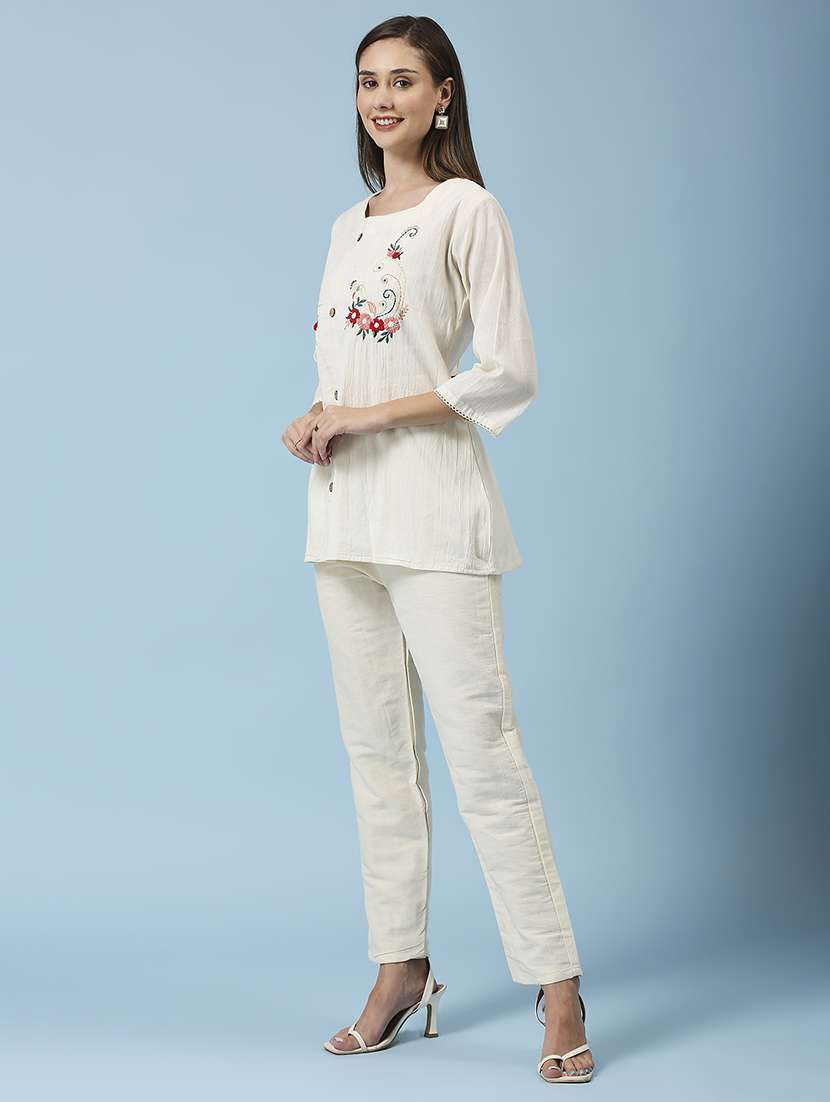 women embroidered three quarter sleeve ethnic top - 22035166 -  Standard Image - 1