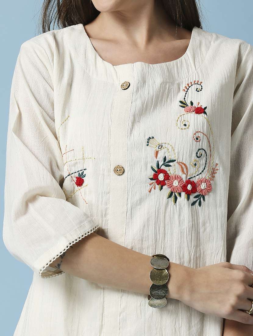 women embroidered three quarter sleeve ethnic top - 22035166 -  Standard Image - 4