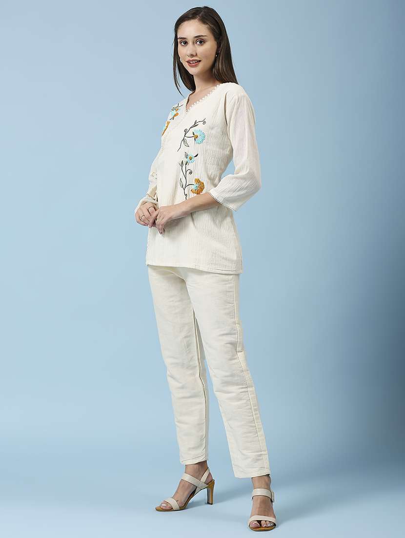 women embroidered three quarter sleeve ethnic top - 22035172 -  Standard Image - 1