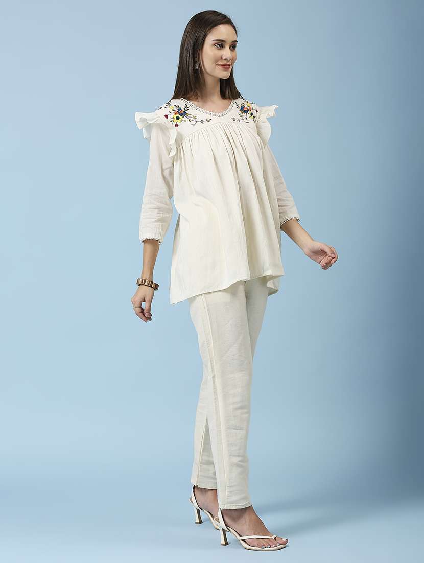 women embroidered three quarter sleeve ethnic top - 22035174 -  Standard Image - 1