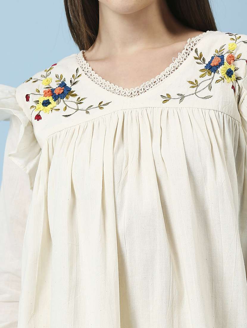 women embroidered three quarter sleeve ethnic top - 22035174 -  Standard Image - 4