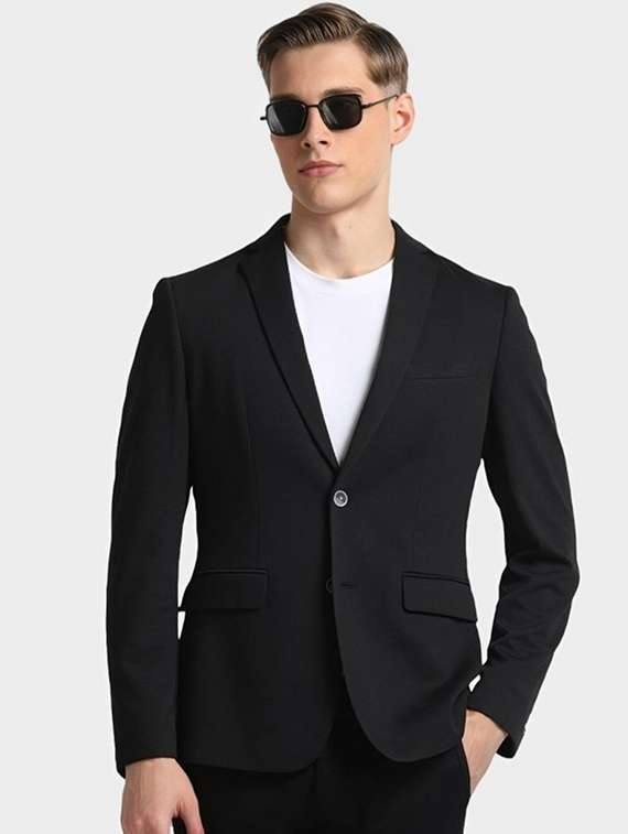 men black solid long sleeve single breasted blazer