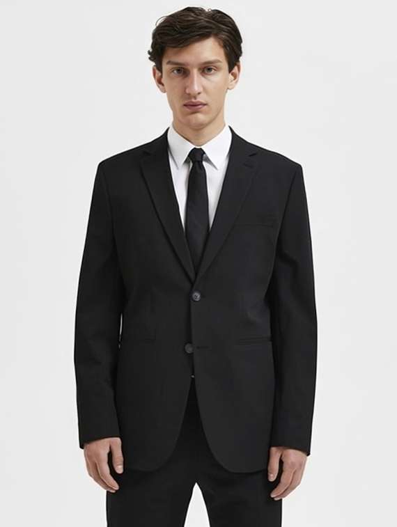 men black solid long sleeve single breasted blazer - 22035205 -  Standard Image - 1