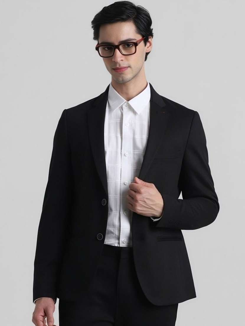 men black solid long sleeve single breasted blazer
