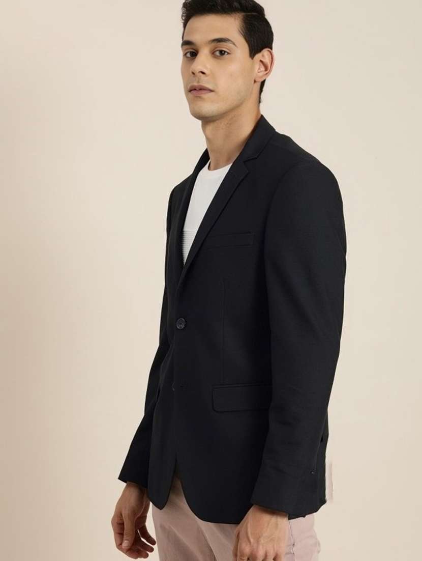 men black solid long sleeve single breasted blazer - 22035212 -  Standard Image - 1